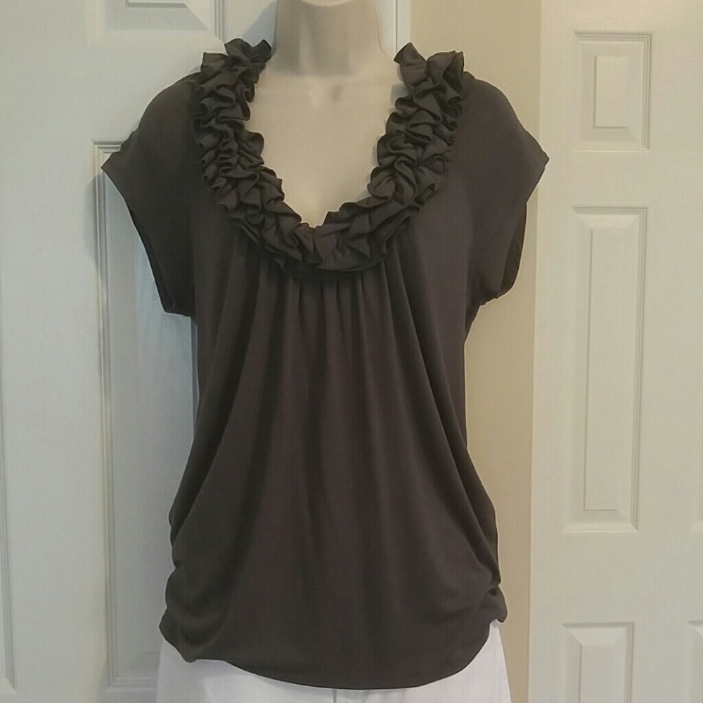 Grey Ruffle Top