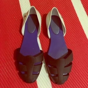 Mini Melissa blue bottom black and white gladiator