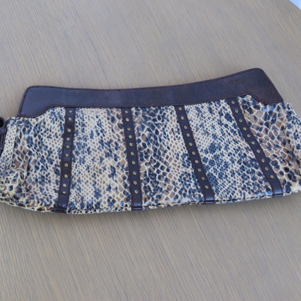 Cache Faux Snake Skin Clutch