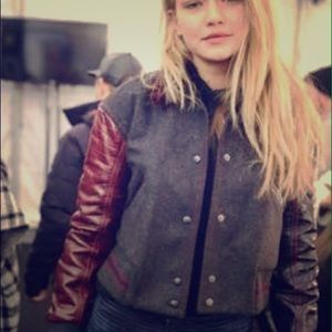 Varsity contrast Sleeves leather Jacket