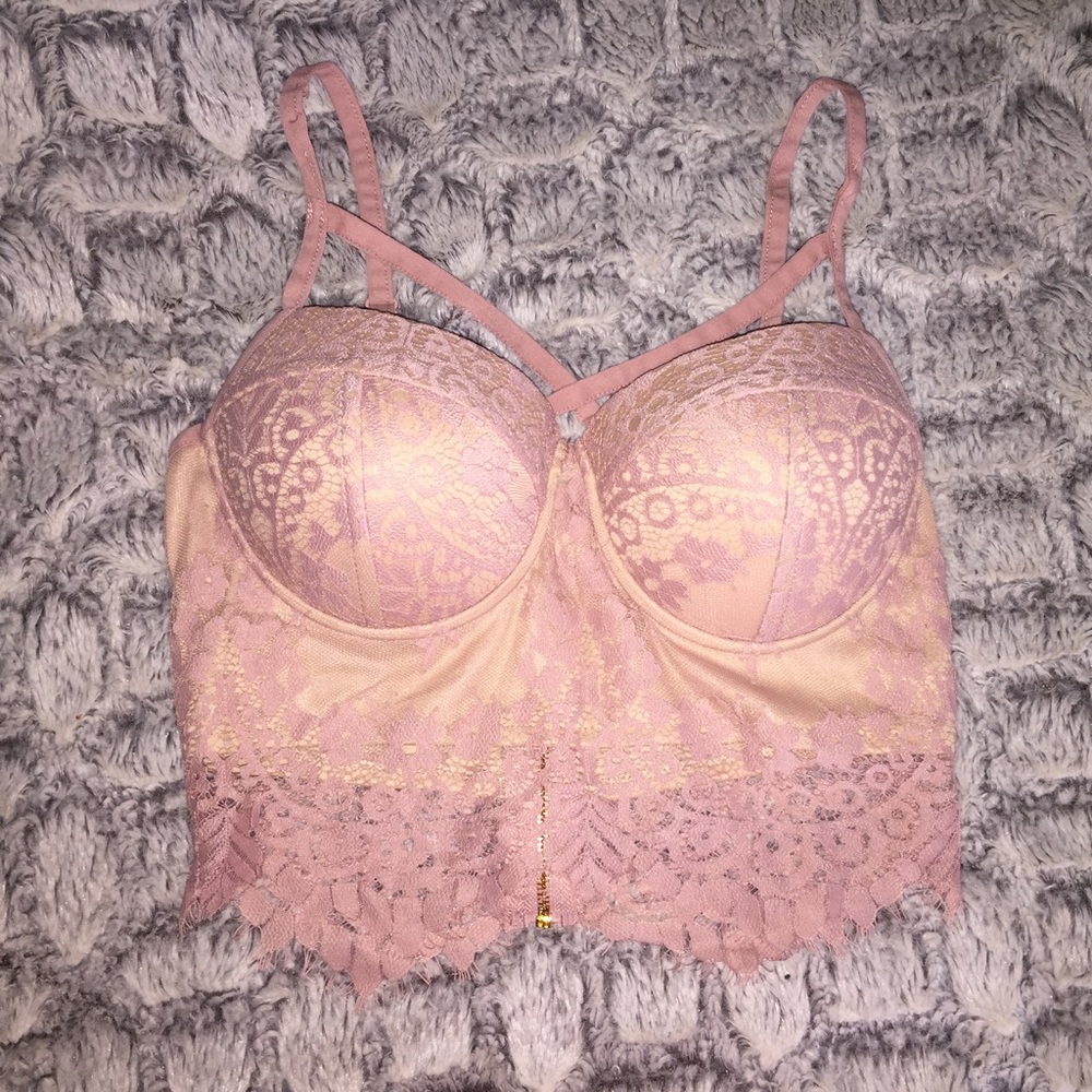 Caged lace bustier crop top