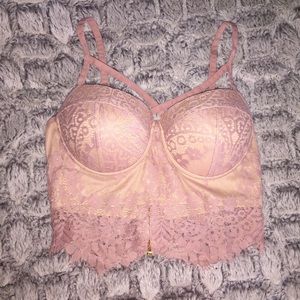 Caged lace bustier crop top