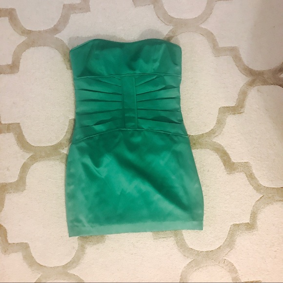Bebe Strapless Satin Green Dress - Picture 1 of 2