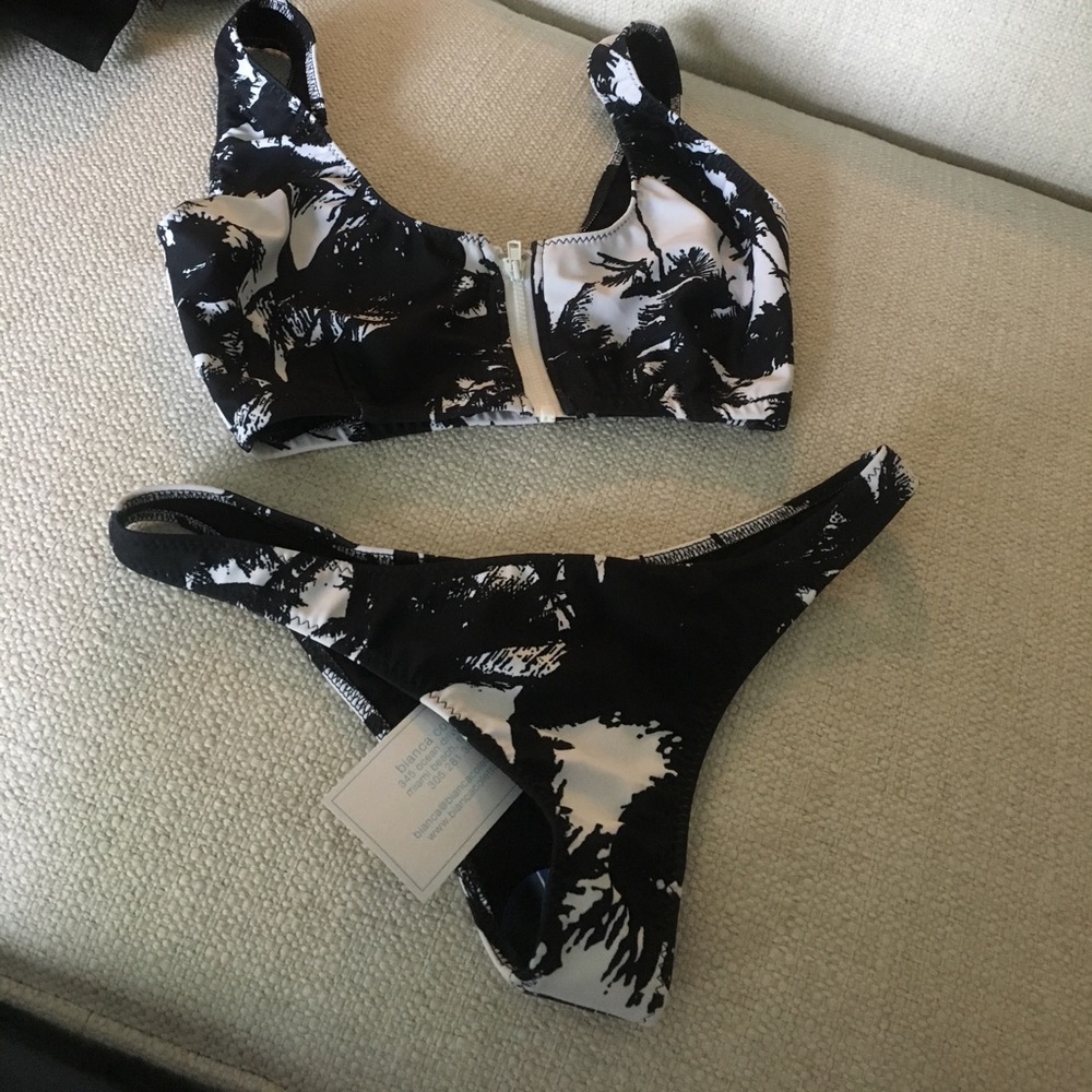 Black and white palm tree print bikini