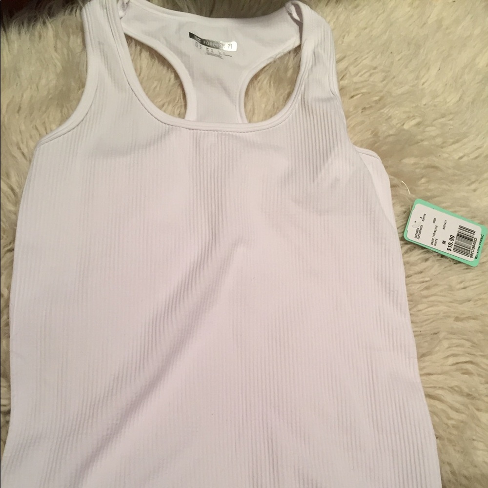 F21 White Ribbed Yoga Top