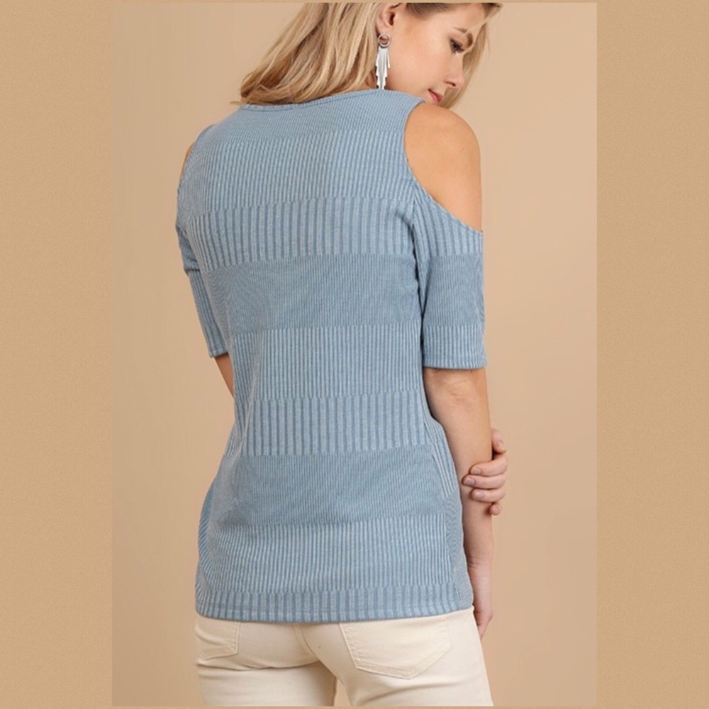 Dusty Blue Open Shoulder Top - Picture 4 of 4