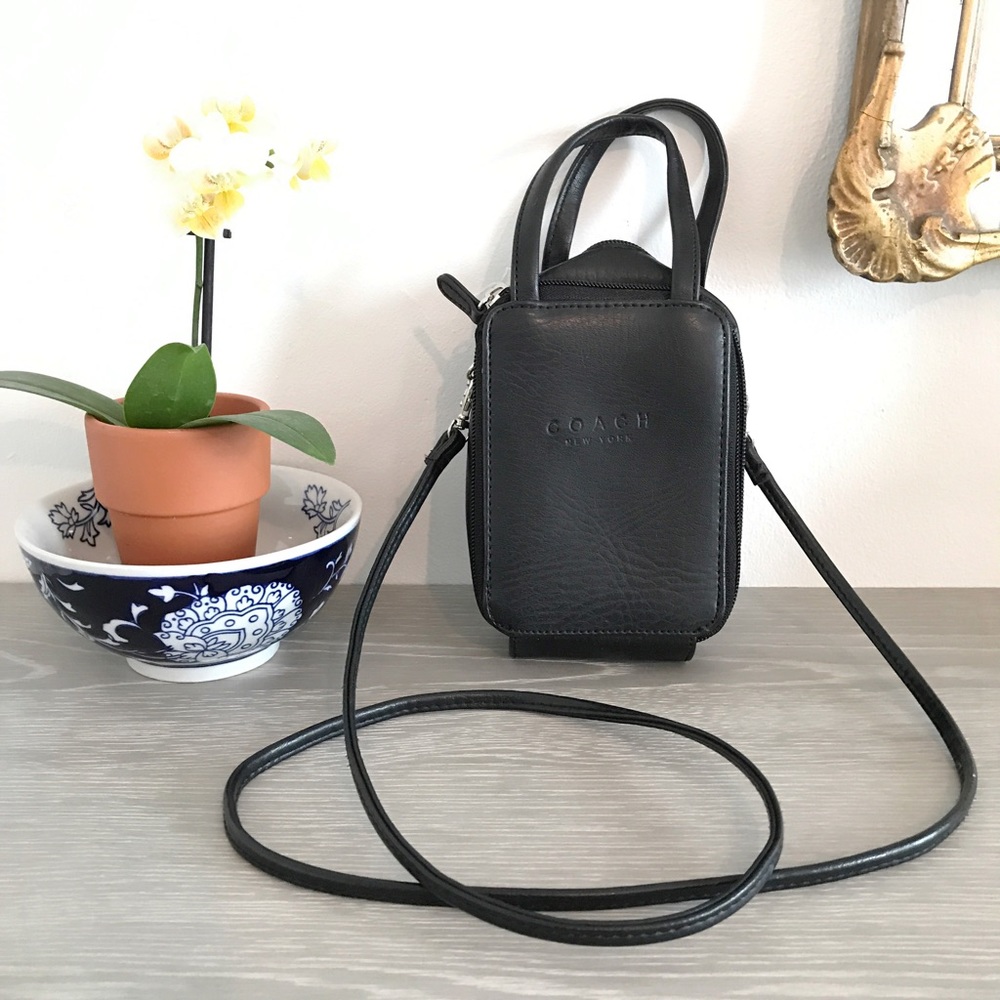 Vintage Coach-like Black Leather Mini Crossbody