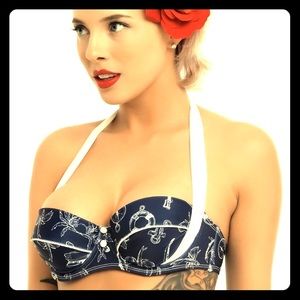 NWT Hell Bunny Marine Pin Up Bikini Top Medium