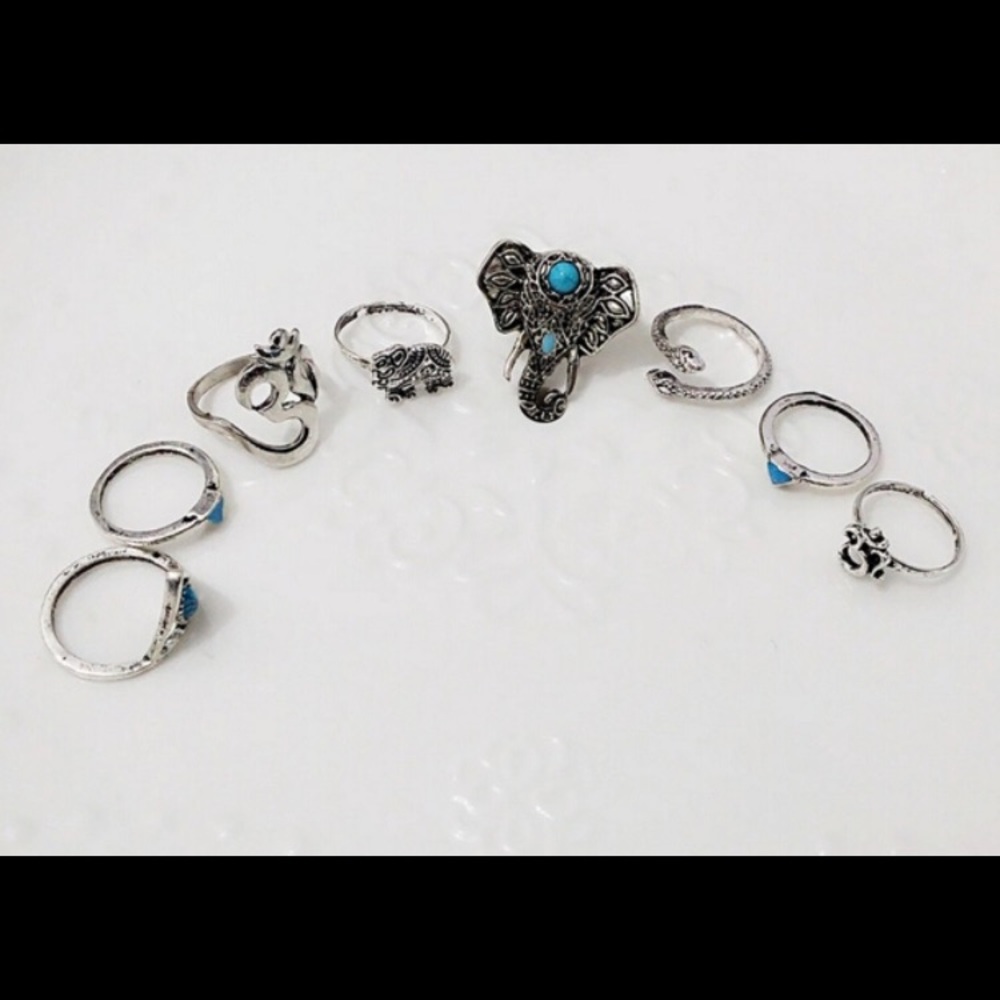 🌺2FOR$10🌺✨8 Piece Boho Ring Set // OM Elephant✨ - Picture 2 of 8