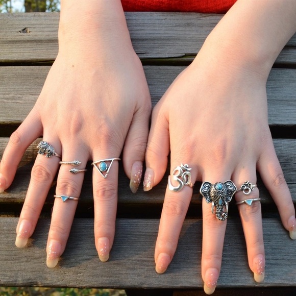 🌺2FOR$10🌺✨8 Piece Boho Ring Set // OM Elephant✨ - Picture 6 of 8