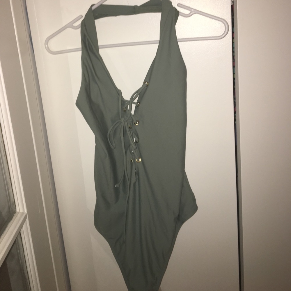 Tobi plunge lace up one piece swimsuit