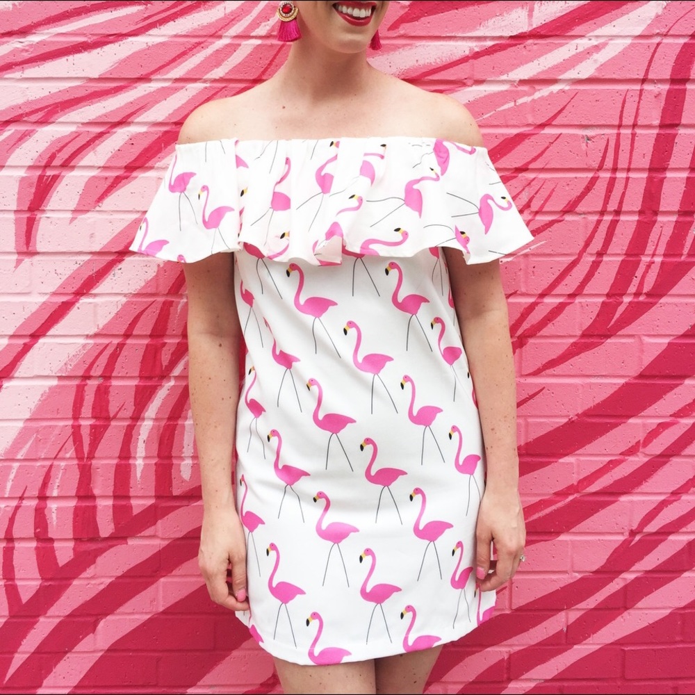 Flamingo Ruffle Off Shoulder Dress - Picture 1 of 2