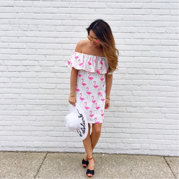 Flamingo Ruffle Off Shoulder Dress - Picture 2 of 2