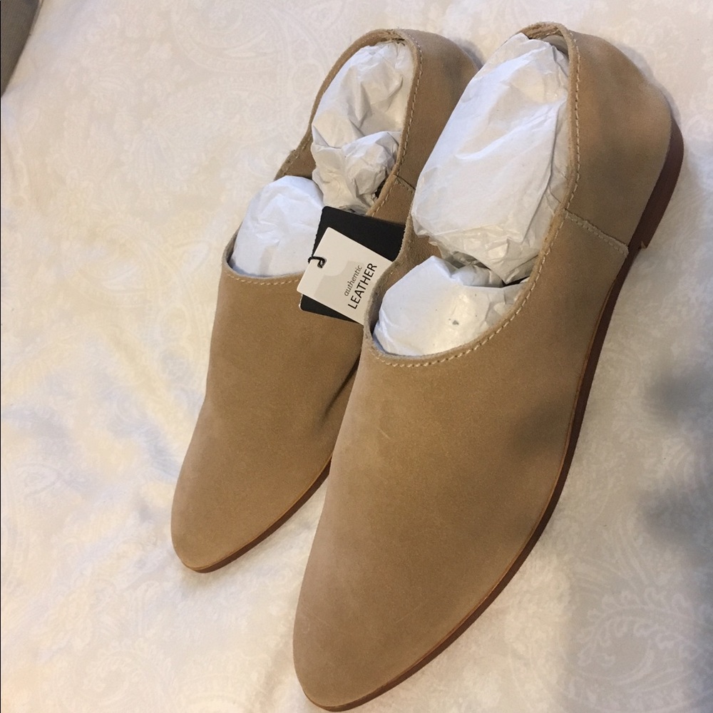 Zara authentic leather tan suede flats