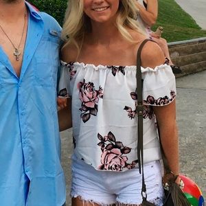 Off the shoulder floral shirt