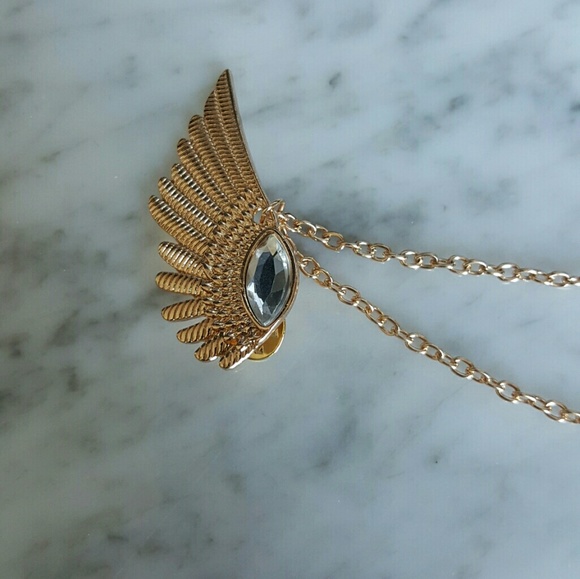 Gold Wings Chain Collar Brooch Necklace - Picture 2 of 6