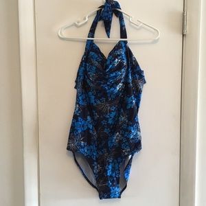 Blue Halter One Piece Swim Suit