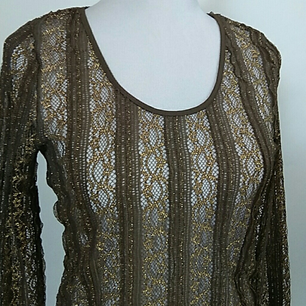 BKE boutique sheer ruffle gold tunic