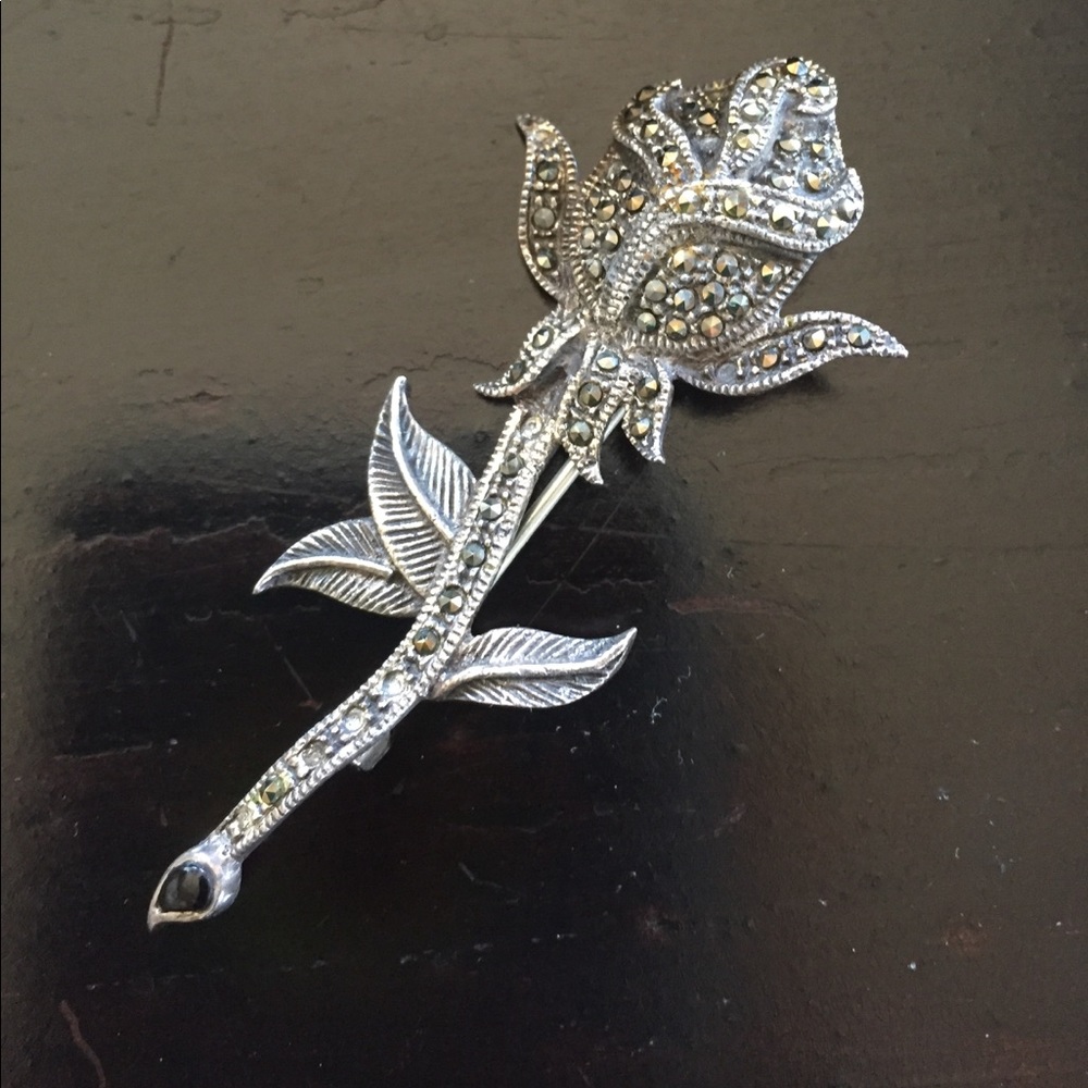 Rose Marquisette&Siver pin. 2 1/2inches long