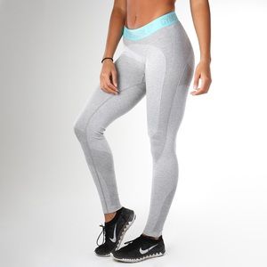 Light Grey Flex Leggings with teal band