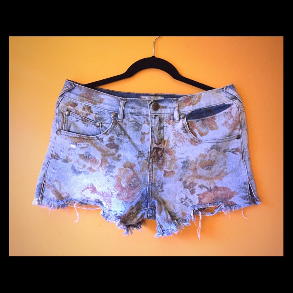 Free People Women's Floral Jean Shorts