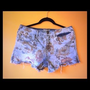 Free People Women's Floral Jean Shorts