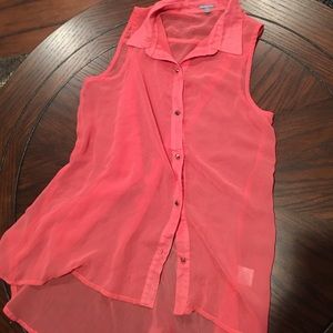 High low coral see through tank top