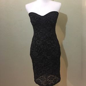 Strapless Dress Black/Gray Knitted Lace Pattern