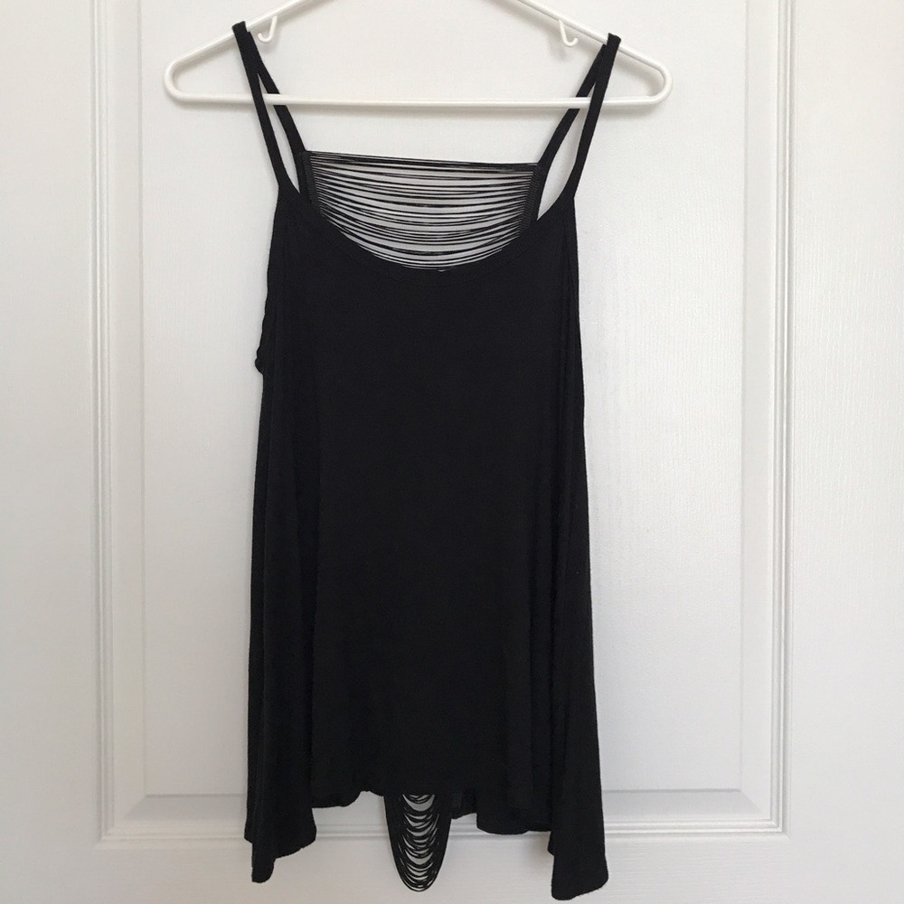 Forever 21 Black Fringe Tank Top (sz S)