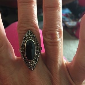 Sterling Silver, Marcasite, Onyx Ring😎❤️