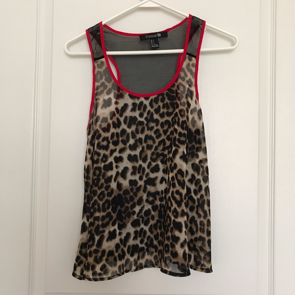 Forever 21 Leopard Black Sheer Top (sz S)