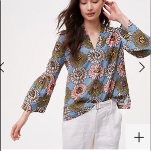 Loft Blue Marigold Floral Bell Sleeve Soft Top