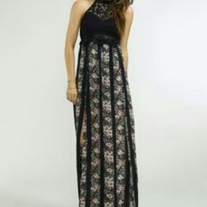 Navy floral yoke maxi dress