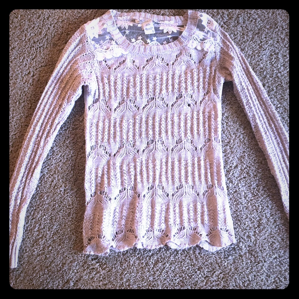 Lace shoulder cream sweater
