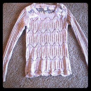 Lace shoulder cream sweater