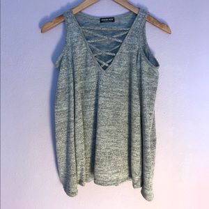 Open shoulder gray top