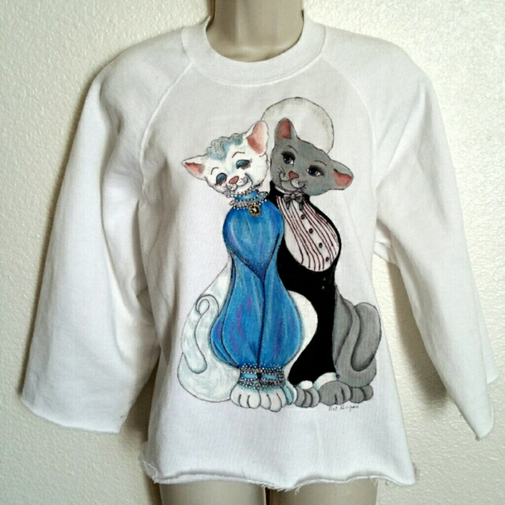 SOLD  Vtg. Cute Feline Art Top
