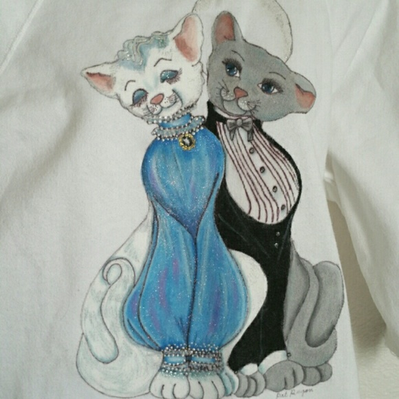 SOLD  Vtg. Cute Feline Art Top - Picture 2 of 4