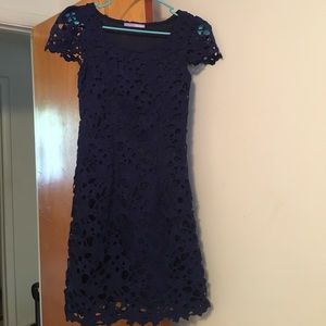 Lace overlay navy blue dress