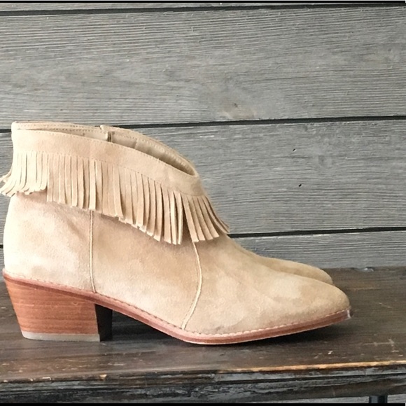 Joie Shoes - Joie Makena Buff Suede Fringed Booties Size 38.5