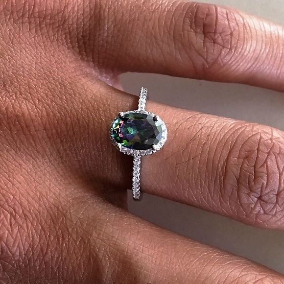 Jewelry - Sterling Silver Rainbow Topaz With CZ Ring