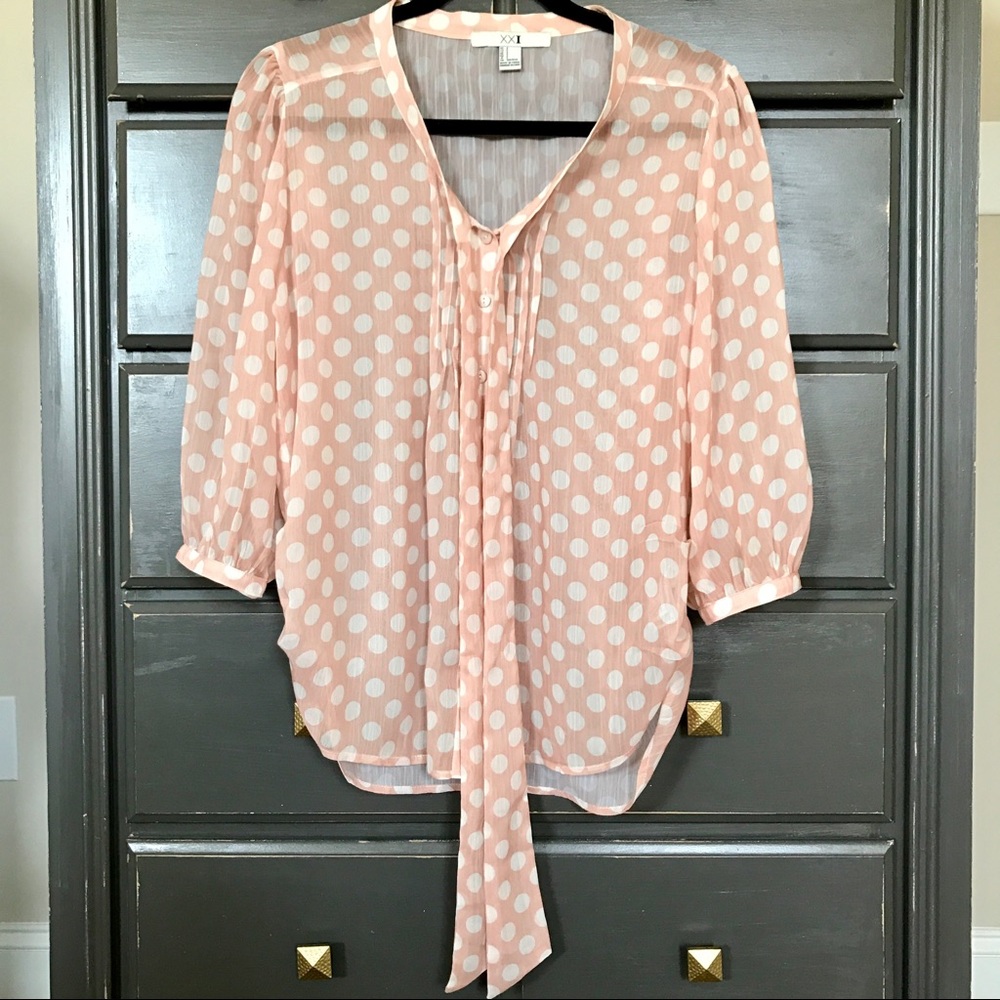 Forever21 Peach And Cream Polka Dot Blouse
