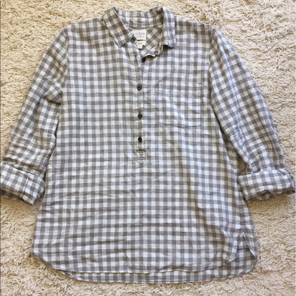 Jcrew BF Fit Grey Gingham Popover Shirt