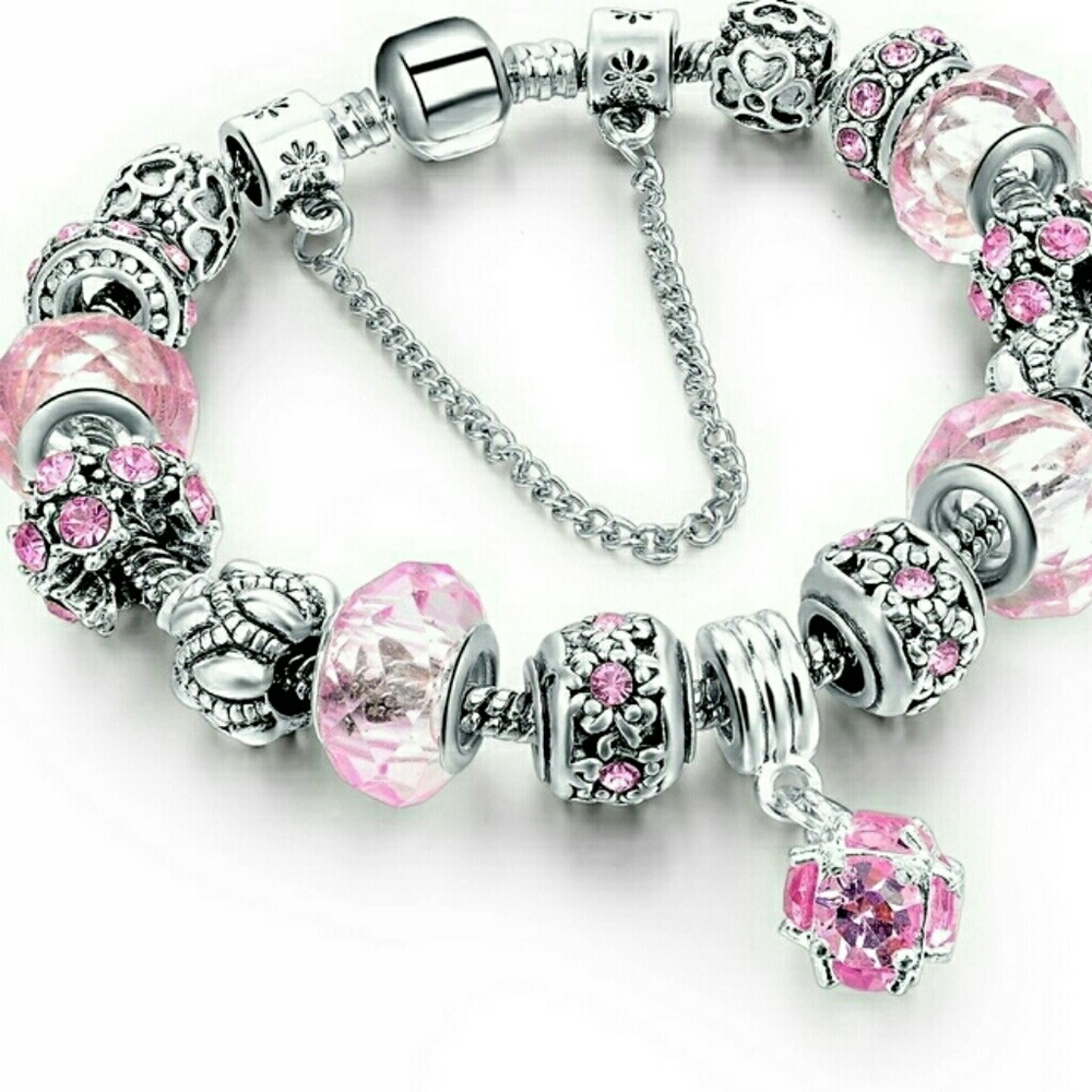 Pink Murano crystal charm bracelet