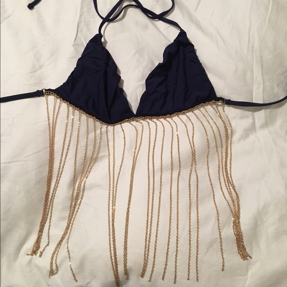 Beach Bunny Navy top with gold chains