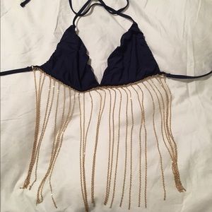 Beach Bunny Navy top with gold chains