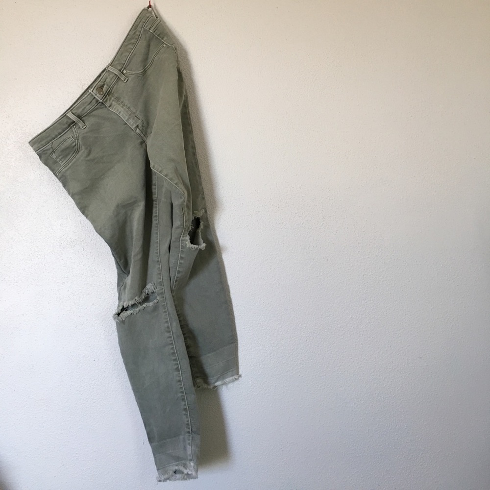 Sage green and rugged jeans