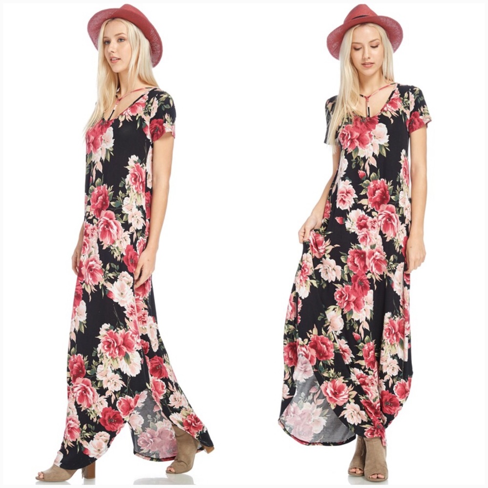 Black floral pocket maxi dress - Picture 3 of 6