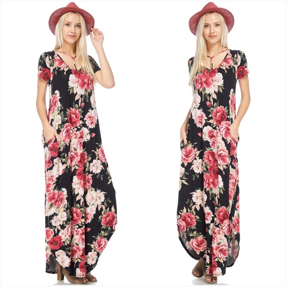 Black floral pocket maxi dress - Picture 5 of 6