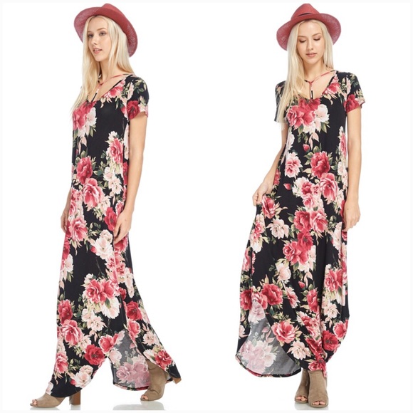 Black floral pocket maxi dress - Picture 3 of 6